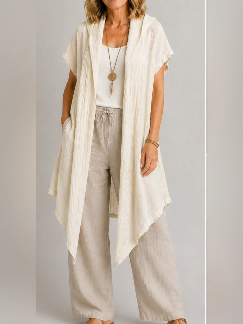 Laura Siegel Lagenlook Duster Textured Layering Topper Hooded Wrap Size XS Gauze